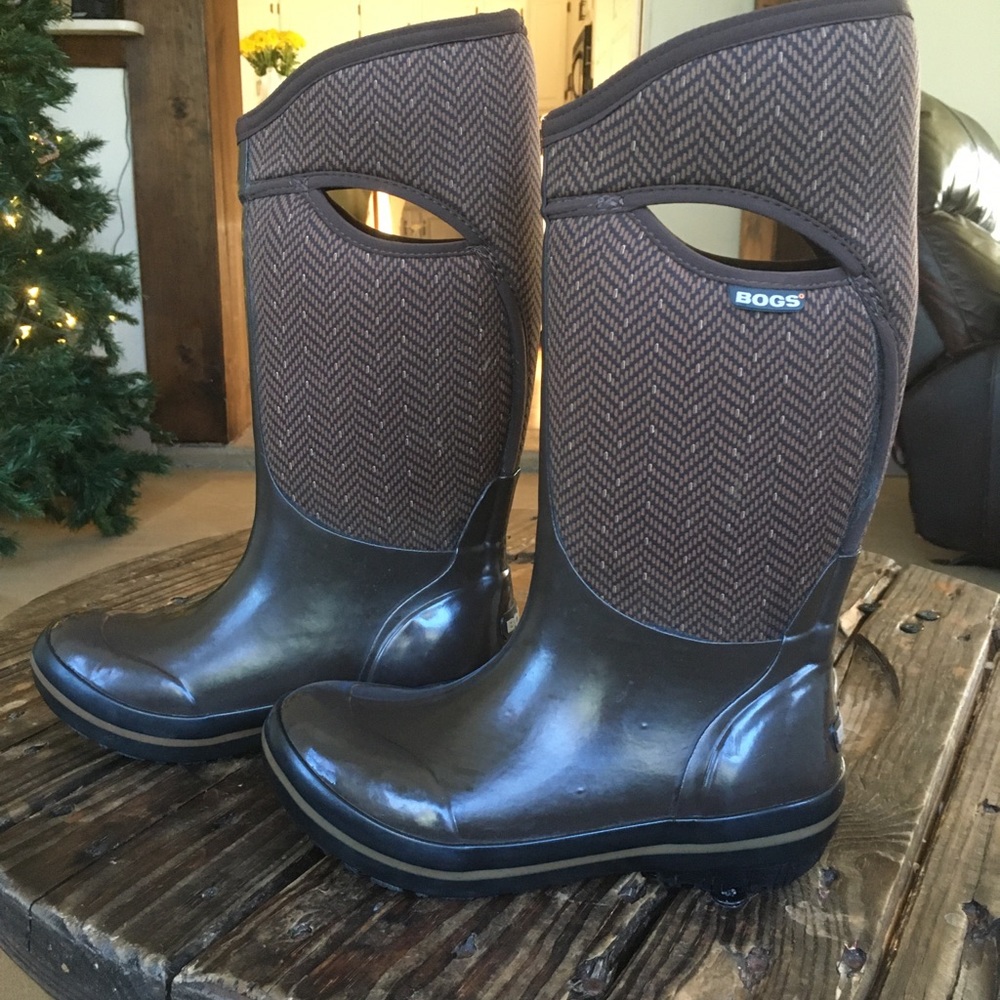 Bogs Brown Plimsoll Herringbone Size 7  Tall Boots